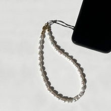 Load image into Gallery viewer, Handmade phone charm with irregular pearls and real gold plated details
