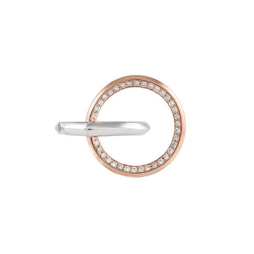 Small Lyra Two-Tone Ring in highly polished finishing with 18K Rose Gold and Rhodium plated silver 925