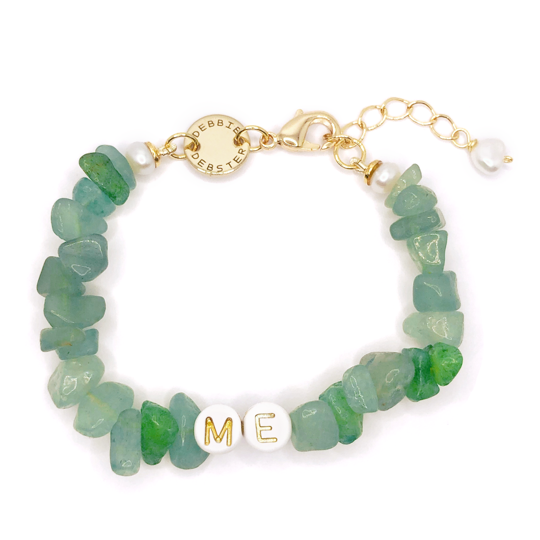 Green crystal bracelets with ME bespoke beads