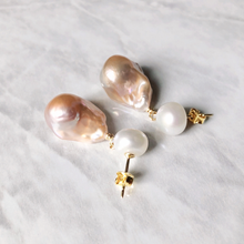 Load image into Gallery viewer, Natural White and Pink Pearl Baroque Earrings by Debbie Debster
