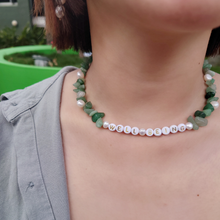 Load image into Gallery viewer, Girl wearing natural aventurine necklace with WELL-BEING bespoke beads
