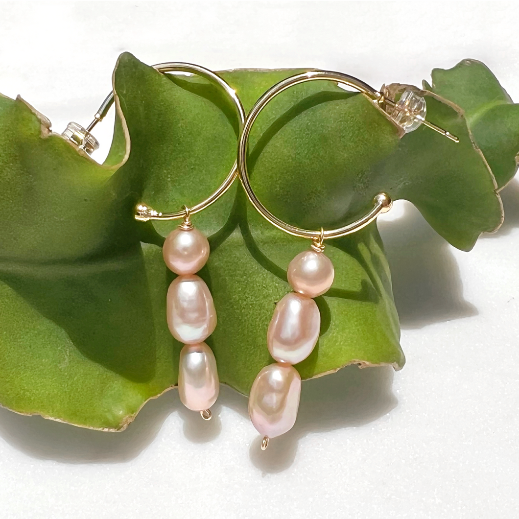 Blushing Cara Natural Pink Pearl Earrings by Debbie Debster
