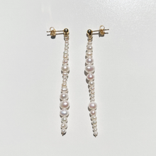 Load image into Gallery viewer, Asymmetrical earrings with freshwater pearls and 18K gold plated silver ball ear studs
