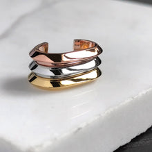 Load image into Gallery viewer, Crescent 18K Rose, Rhodium &amp; 18K Gold Plated Ear Cuffs by Debbie Debster 
