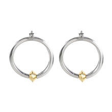 Load image into Gallery viewer, Large Orbital Earrings in rhodium and 18K gold-plated detail
