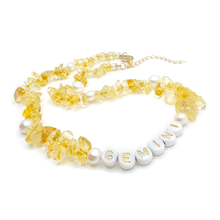 Load image into Gallery viewer, Personalised necklace with yellow citrine stones and freshwater pearls
