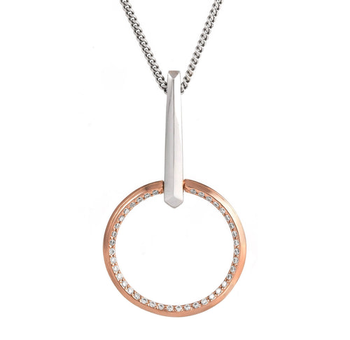 Lyra two-tone necklace with high polished 18K rose gold & rhodium-plated silver 925