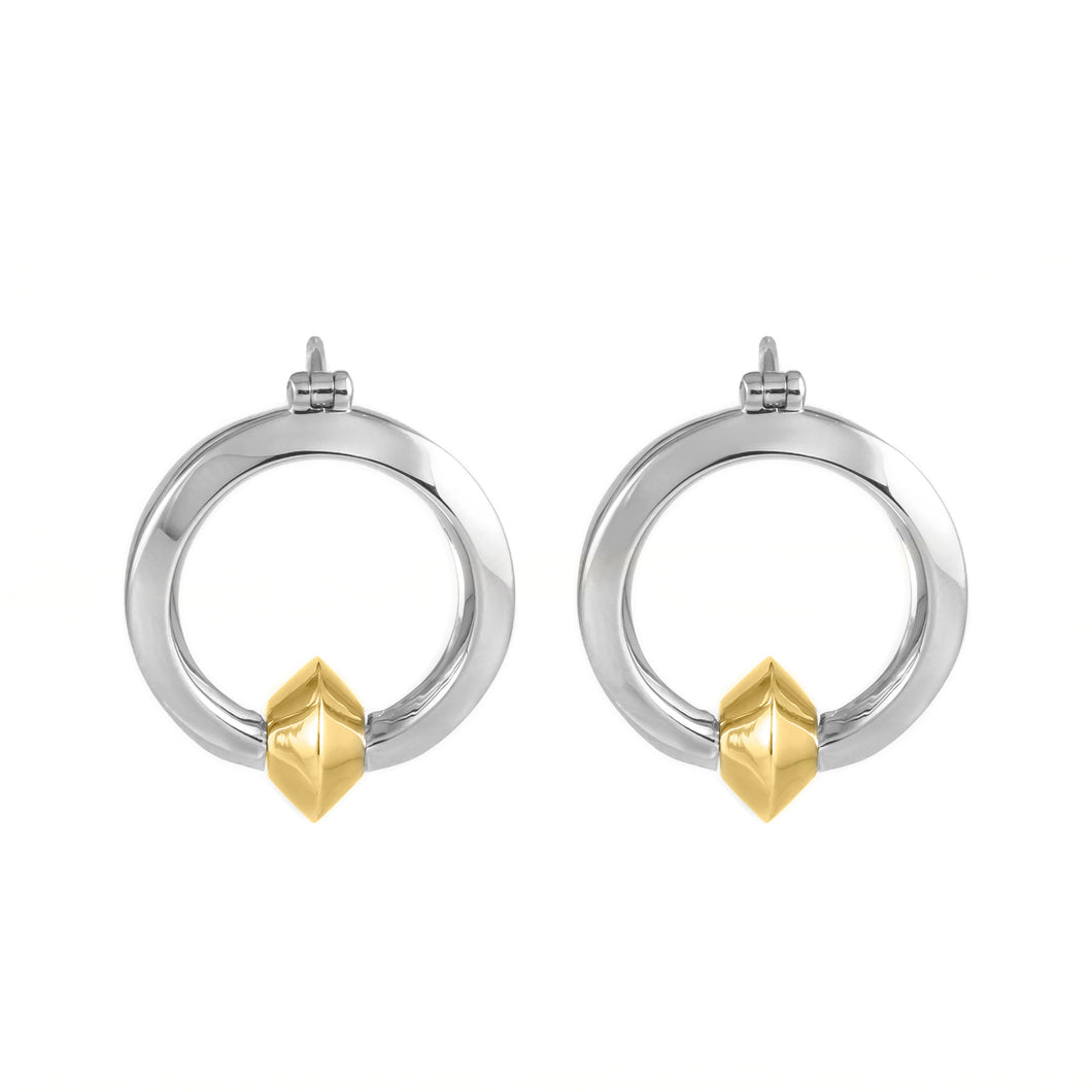 Small Orbital Earrings in high polished rhodium & 18K gold-plated silver 925